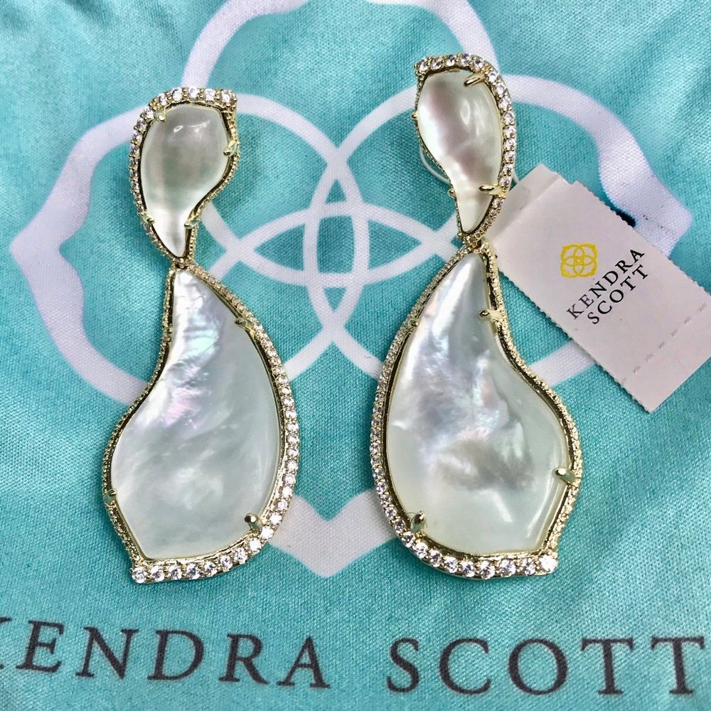 New 14K Gold Mother-of-Pearl CZ Teddi XL Earrings - Picture 8 of 9